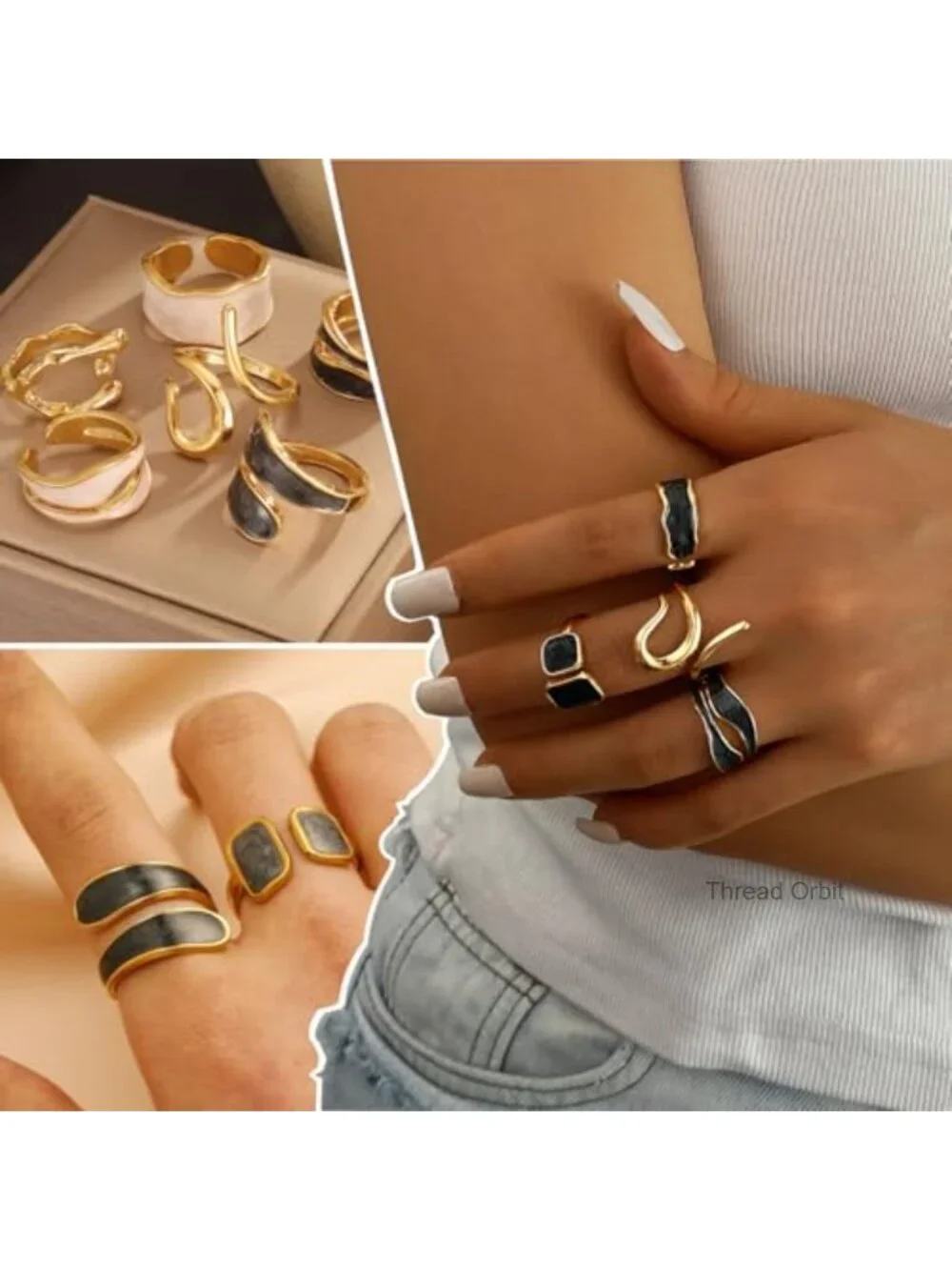 Chunky Stackable Statement Ring Set, Baroque Pearl Enamel Rings, Boho Knuckle